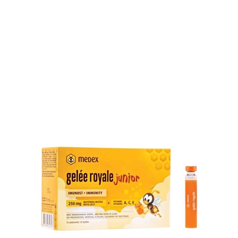 MEDEX GELEE ROYALE JUNIOR Matična mliječ, prirodni vitamini C i E te prirodni beta karoten u otopini, 10 bočica