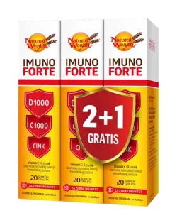 NATURAL WEALTH Imuno Forte D 1000 + C 1000 + Cink, 20 šumećih tableta (2+1 GRATIS)