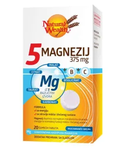 NATURAL WEALTH 5 Magnezij 375 mg + B + C, 20 šumećih tableta